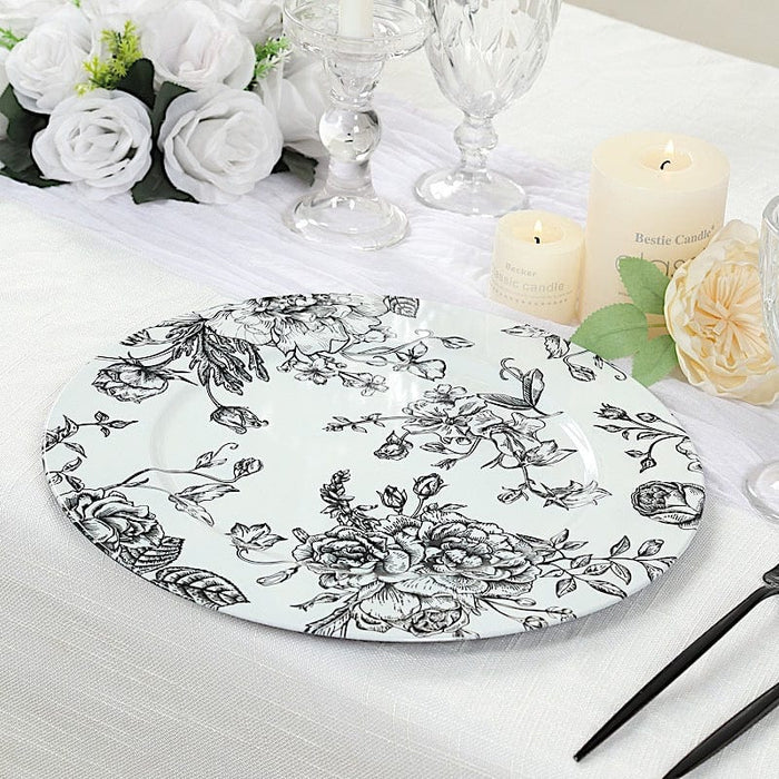 6 Plastic 13" Round Charger Plates with Floral Pattern
