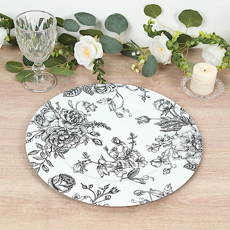 6 Plastic 13" Round Charger Plates with Floral Pattern