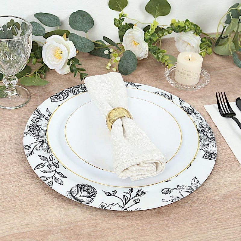 6 Plastic 13" Round Charger Plates with Floral Pattern