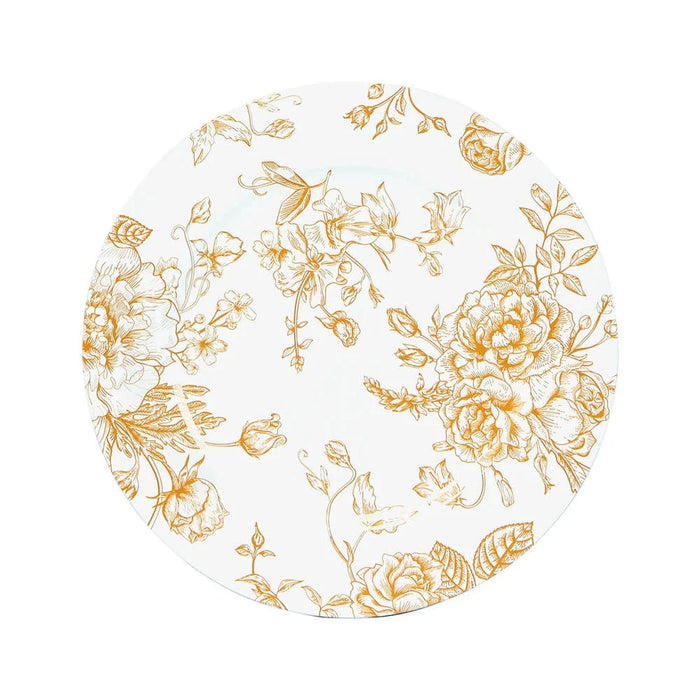 6 Plastic 13" Round Charger Plates with Floral Pattern