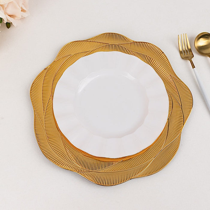 6 Metallic 13" Round Acrylic Plastic Charger Plates with Ribbed Rose Pattern - Gold