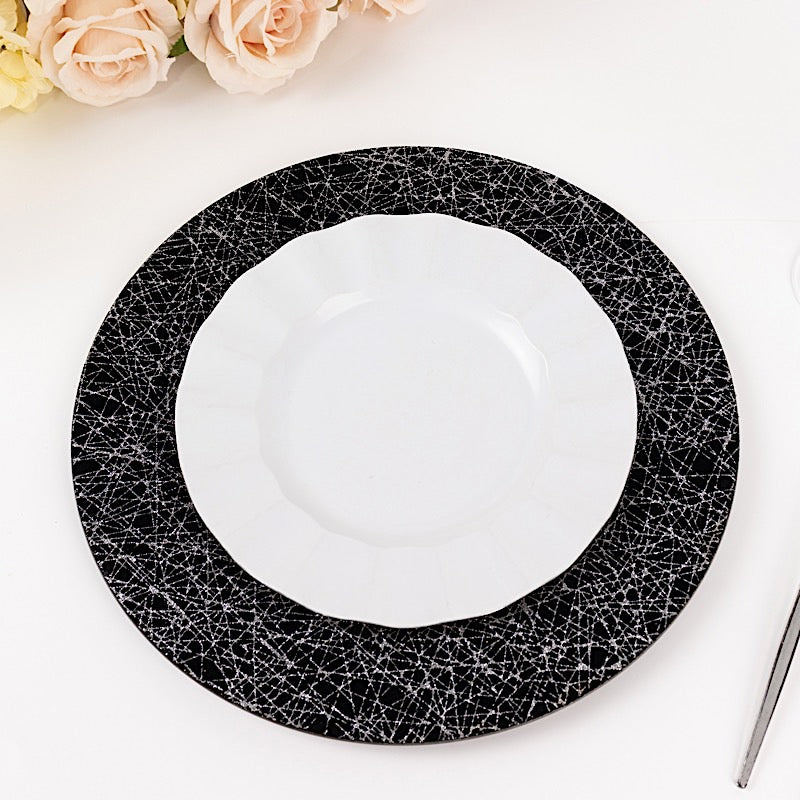 6 Glitter Acrylic Charger Plates with Abstract Lines Pattern