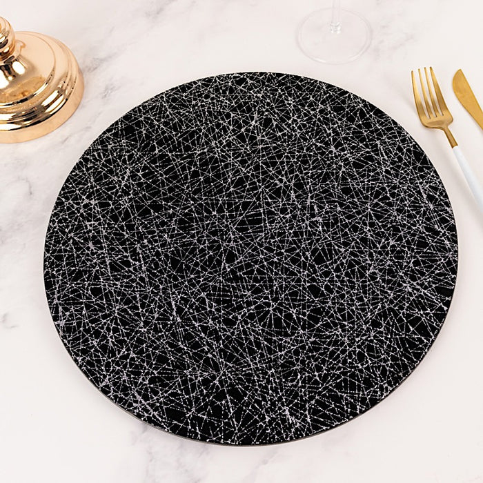 6 Glitter Acrylic Charger Plates with Abstract Lines Pattern