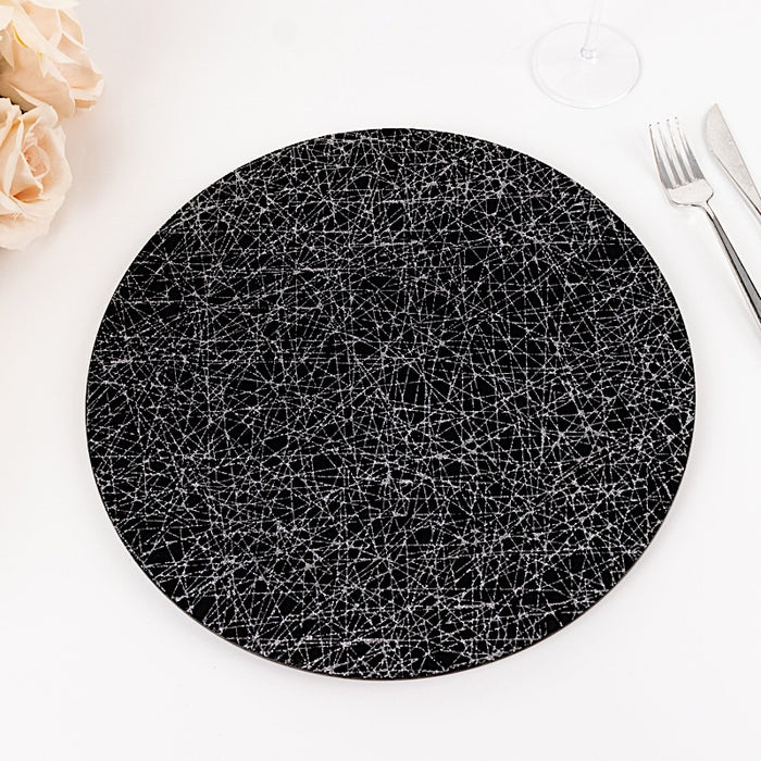 6 Glitter Acrylic Charger Plates with Abstract Lines Pattern