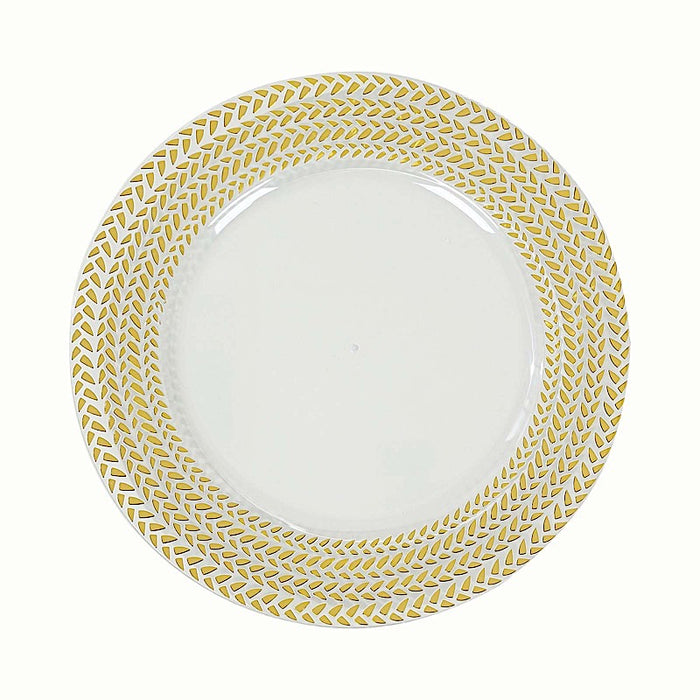 6 Acrylic 13" Charger Plates with Wheat Pattern Gold Rim