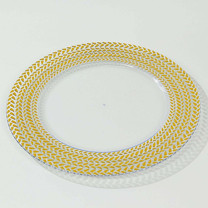 6 Acrylic 13" Charger Plates with Wheat Pattern Gold Rim