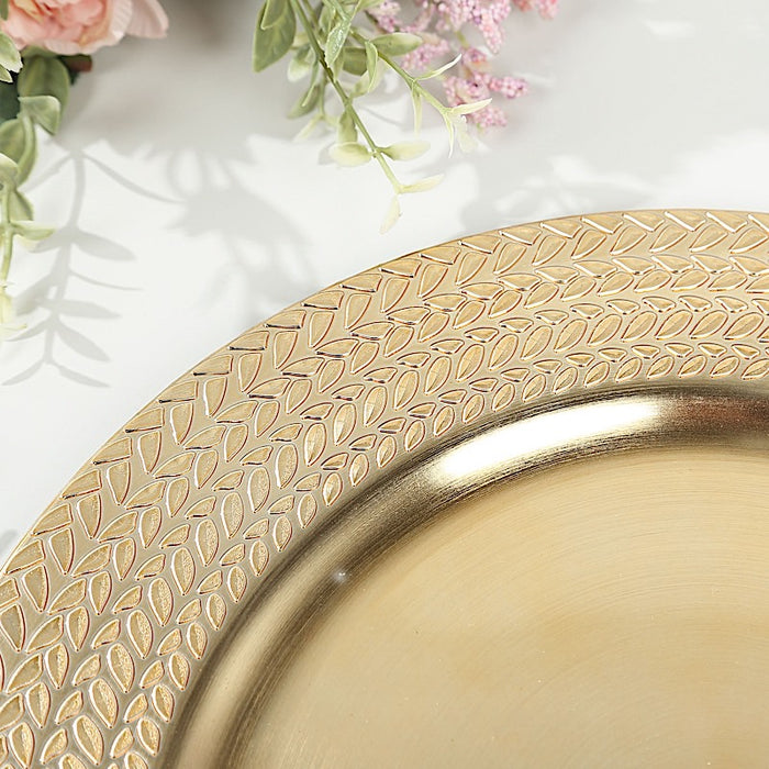 6 Acrylic 13" Charger Plates with Wheat Pattern Gold Rim