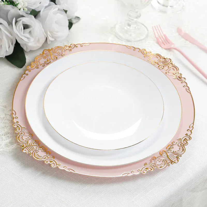 20 Round 13" Plastic Charger Plates with Embossed Baroque Rim