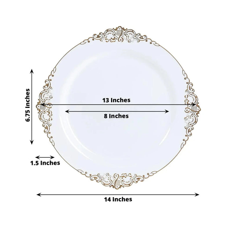 20 Round 13" Plastic Charger Plates with Embossed Baroque Rim