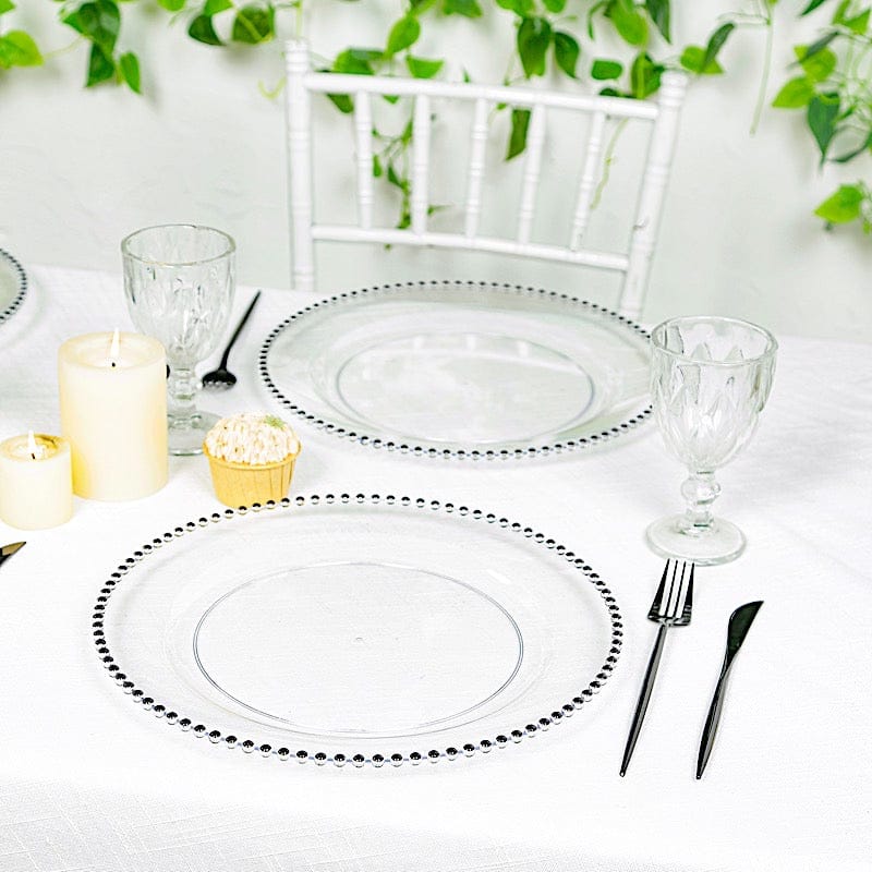 10 Round 13" Plastic Charger Plates with Beaded Rim