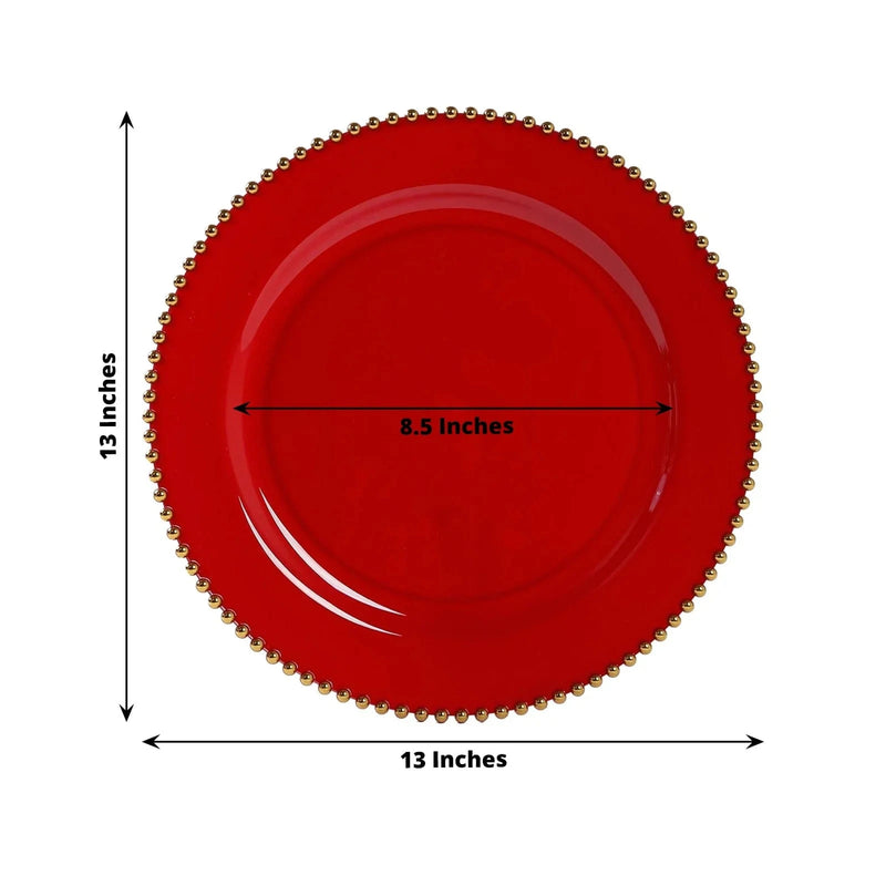 10 Round 13" Plastic Charger Plates with Beaded Rim