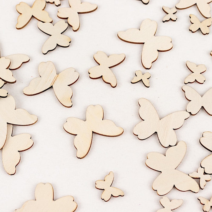 100 Wood Butterfly Cutouts Craft Party Supplies - Natural