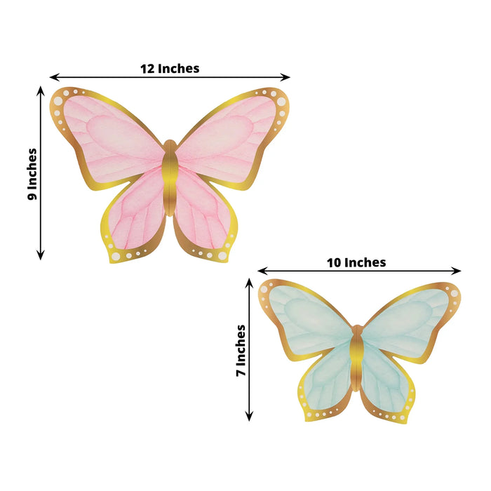 12 Pastel Color 3D Butterfly Table Centerpieces with Metallic Gold Foil Accents