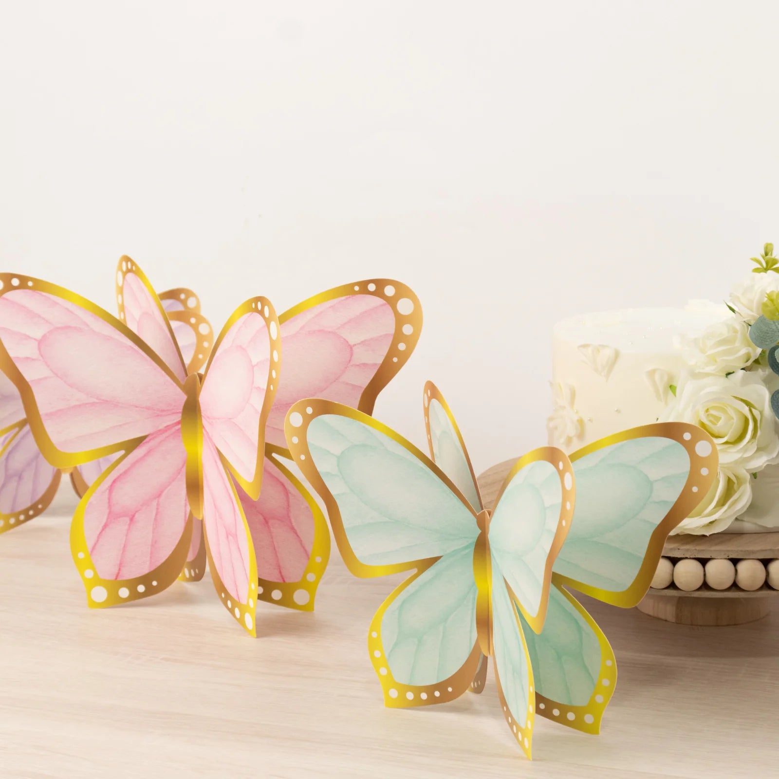 12 Pastel Color 3D Butterfly Table Centerpieces with Metallic Gold Foil Accents