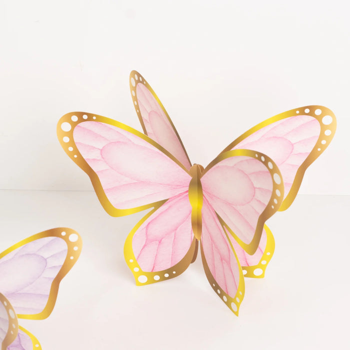 12 Pastel Color 3D Butterfly Table Centerpieces with Metallic Gold Foil Accents