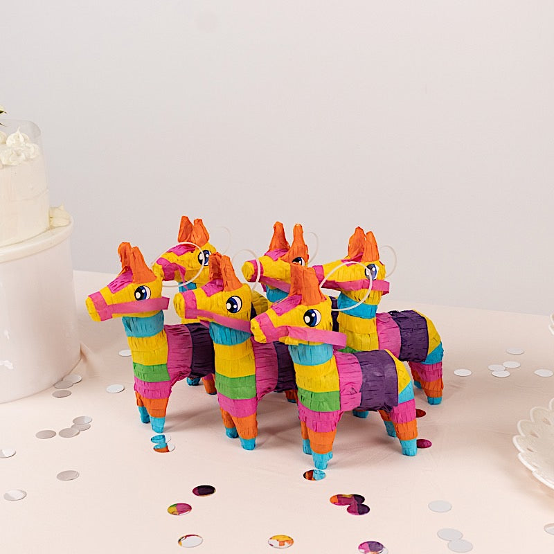 3 Colorful Paper Mini Donkey Pinatas for Fiesta Party Decorations - Assorted