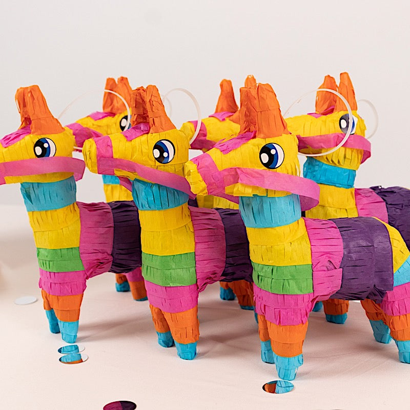 3 Colorful Paper Mini Donkey Pinatas for Fiesta Party Decorations - Assorted