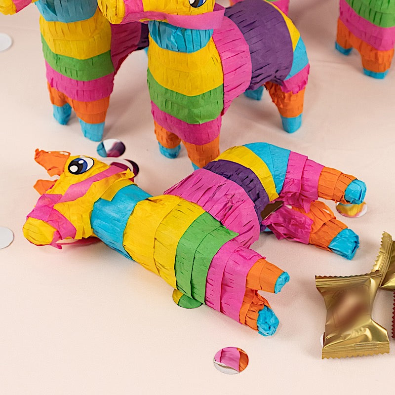 3 Colorful Paper Mini Donkey Pinatas for Fiesta Party Decorations - Assorted