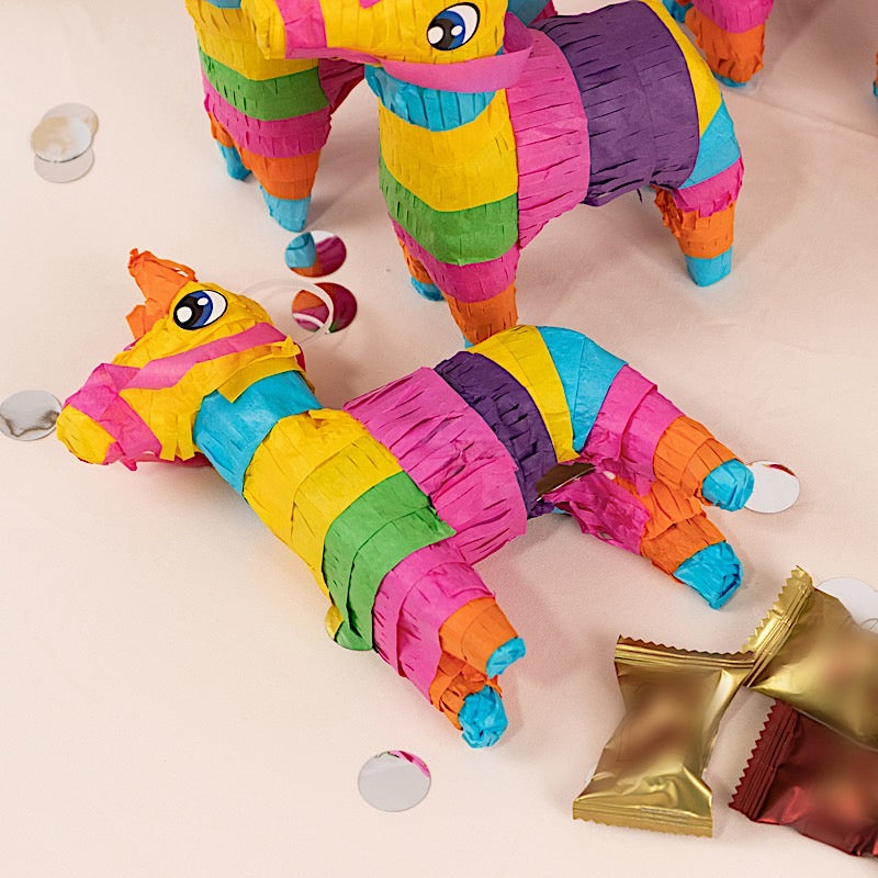 3 Colorful Paper Mini Donkey Pinatas for Fiesta Party Decorations - Assorted