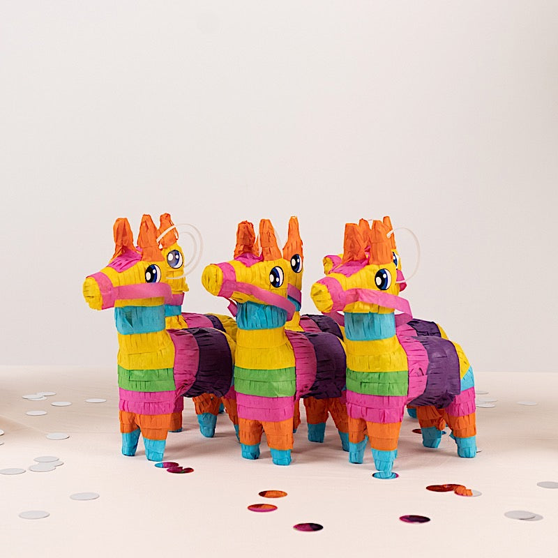 3 Colorful Paper Mini Donkey Pinatas for Fiesta Party Decorations - Assorted