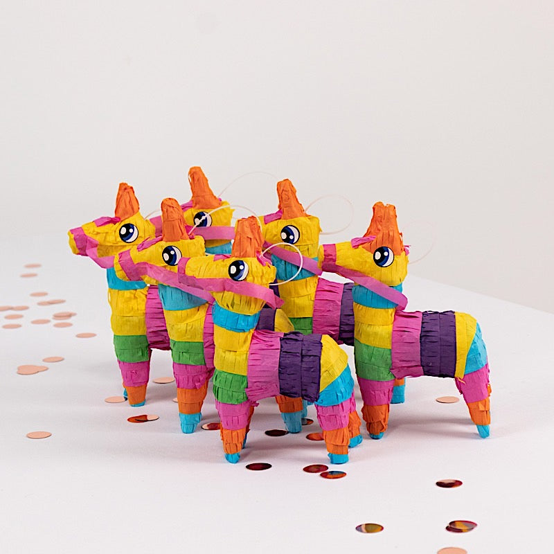 3 Colorful Paper Mini Donkey Pinatas for Fiesta Party Decorations - Assorted