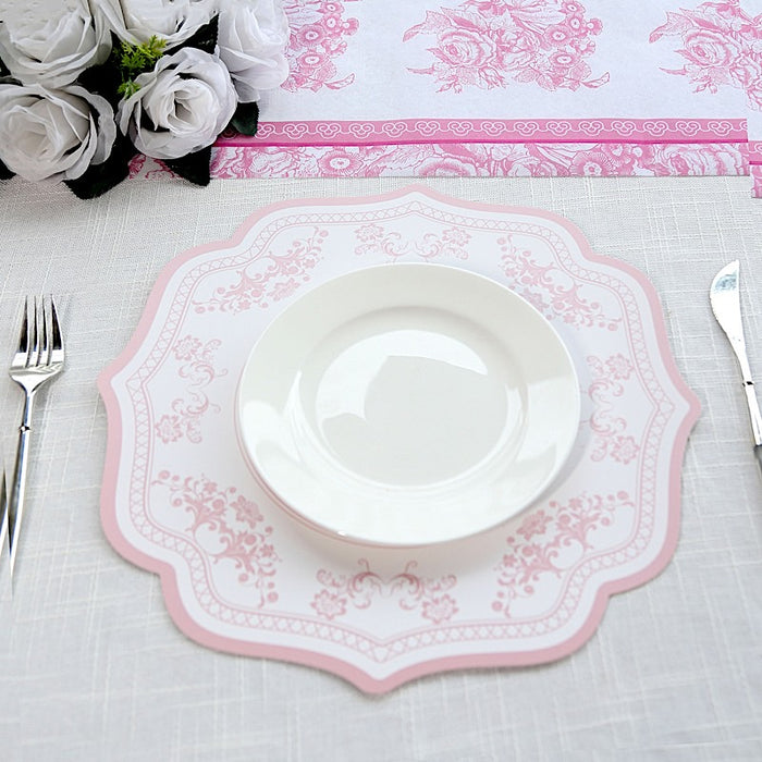 10 Cardboard Paper Placemats with French Toile Pattern - White Pink