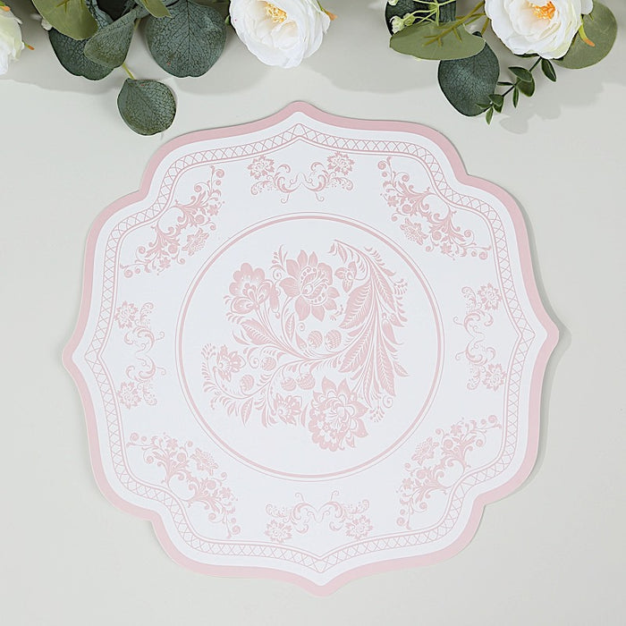 10 Cardboard Paper Placemats with French Toile Pattern - White Pink