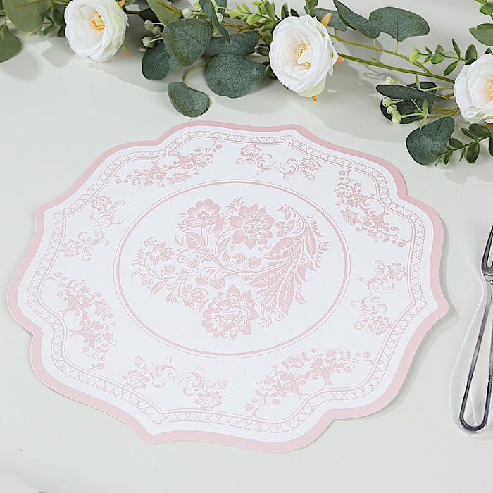 10 Cardboard Paper Placemats with French Toile Pattern - White Pink