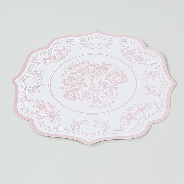 10 Cardboard Paper Placemats with French Toile Pattern - White Pink