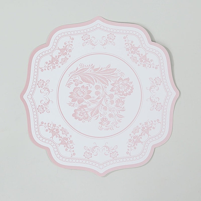 10 Cardboard Paper Placemats with French Toile Pattern - White Pink