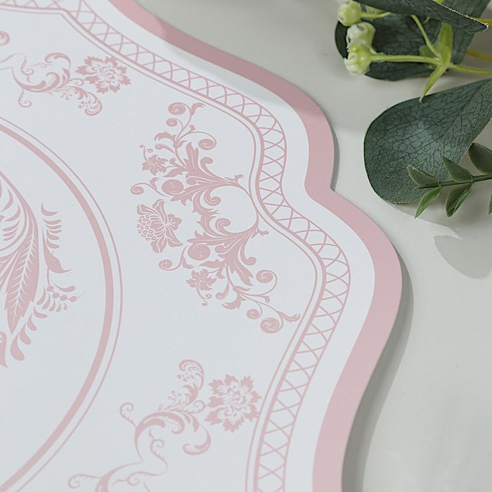 10 Cardboard Paper Placemats with French Toile Pattern - White Pink