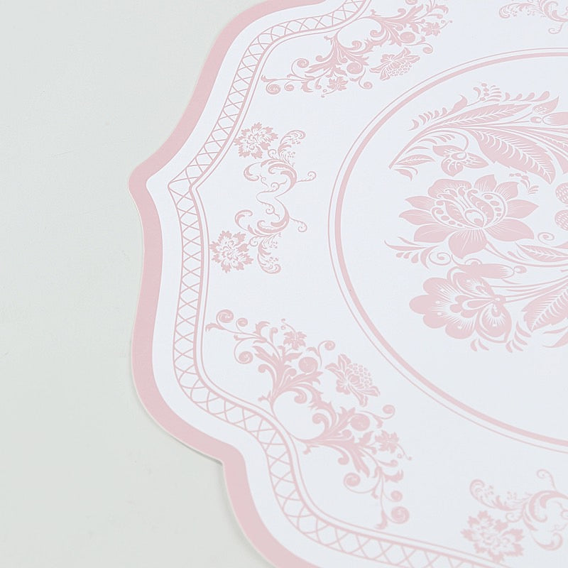 10 Cardboard Paper Placemats with French Toile Pattern - White Pink