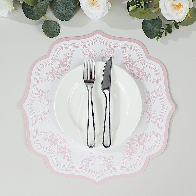 10 Cardboard Paper Placemats with French Toile Pattern - White Pink