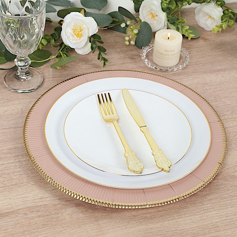 25 Round 13" Disposable Paper Charger Plates with Metallic Rim