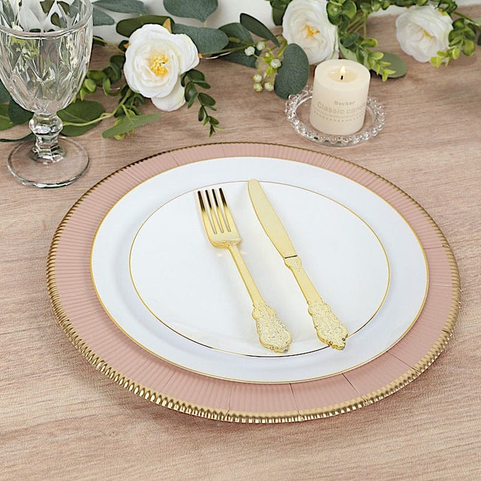 25 Round 13" Disposable Paper Charger Plates with Metallic Rim