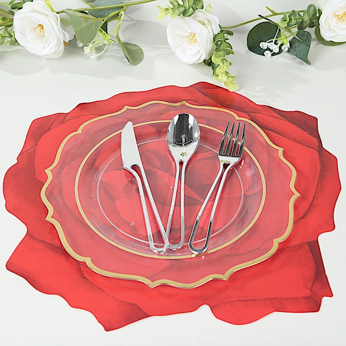 10 Rose Flower 14" Cardboard Paper Disposable Placemats - Red