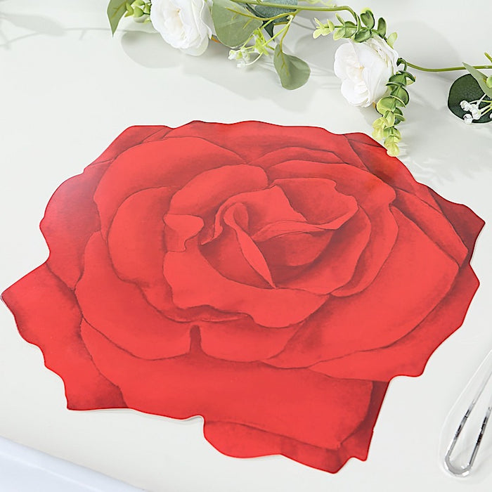 10 Rose Flower 14" Cardboard Paper Disposable Placemats - Red