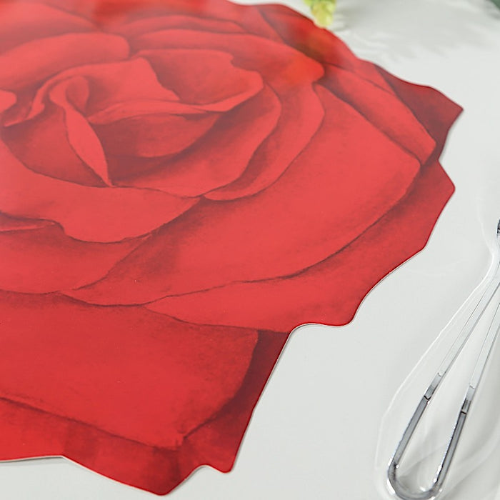 10 Rose Flower 14" Cardboard Paper Disposable Placemats - Red