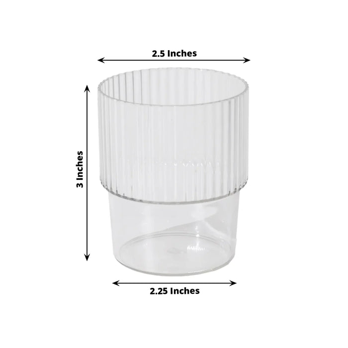 12 Stackable Ribbed Reusable Plastic Cups - Clear