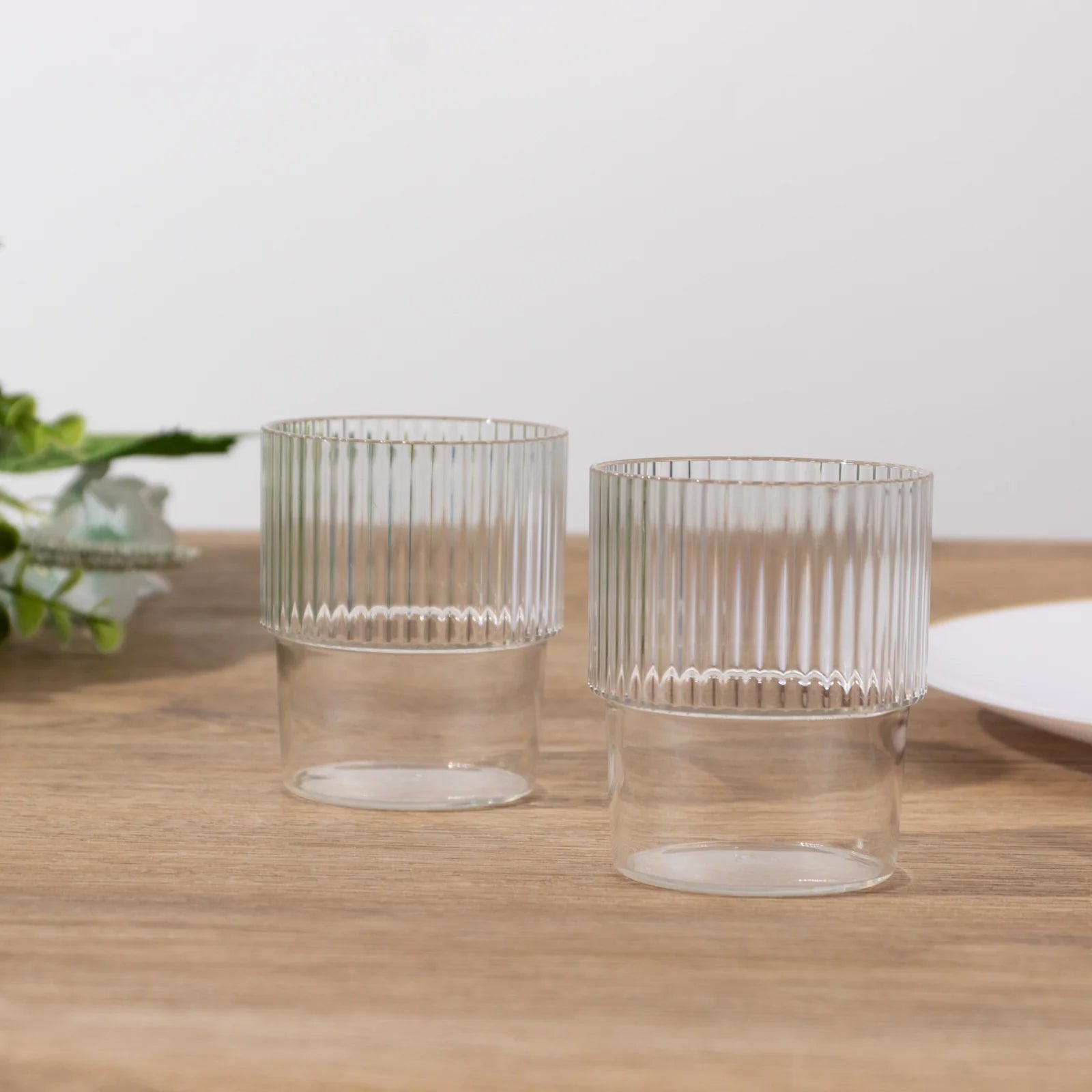 12 Stackable Ribbed Reusable Plastic Cups - Clear