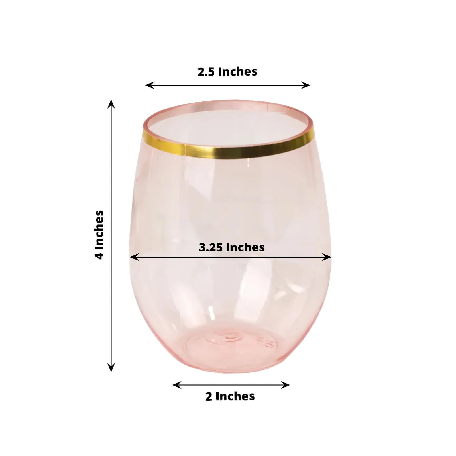 12 pcs 14 oz Gold Rim Stemless Plastic Wine Glasses - Disposable Tableware