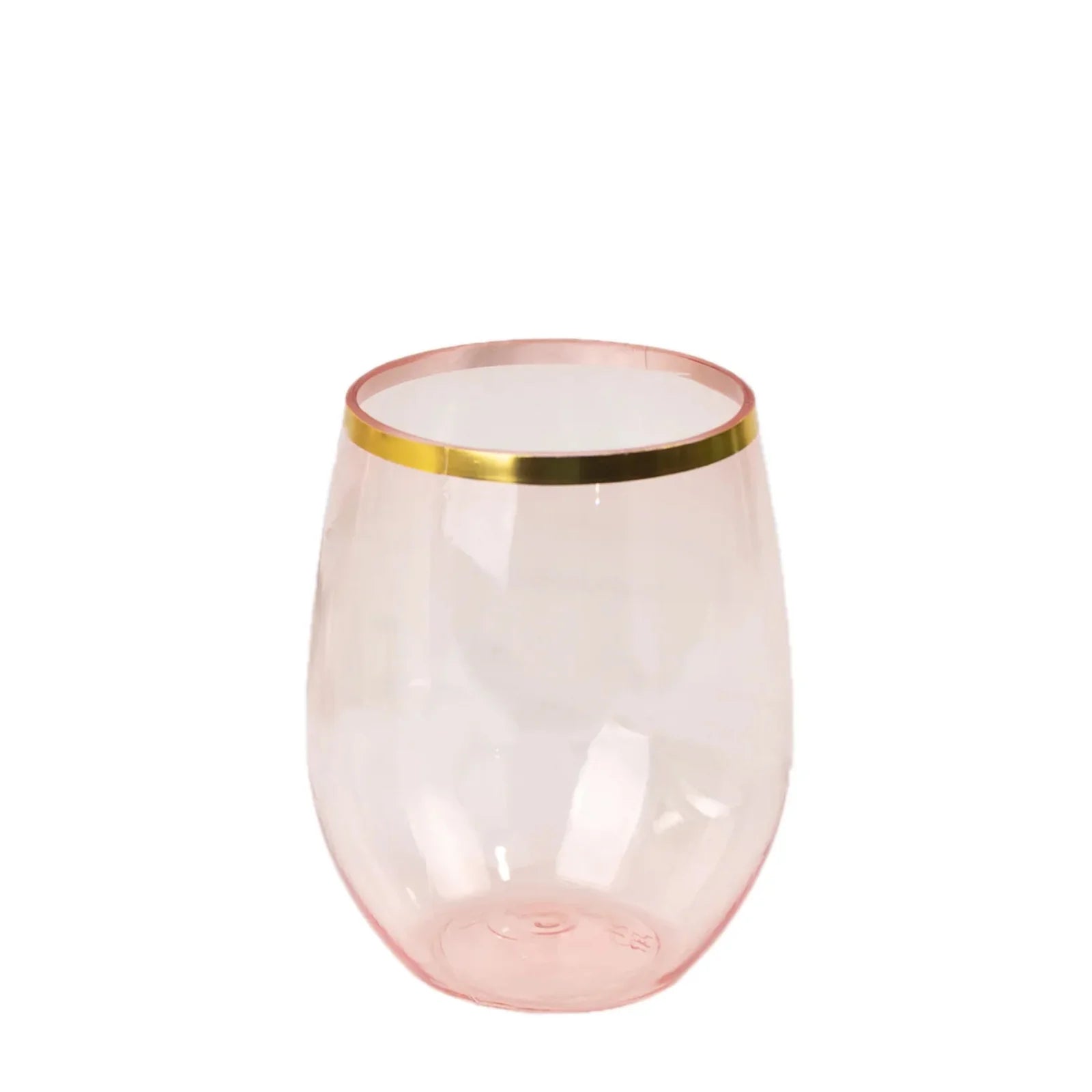 12 pcs 14 oz Gold Rim Stemless Plastic Wine Glasses - Disposable Tableware