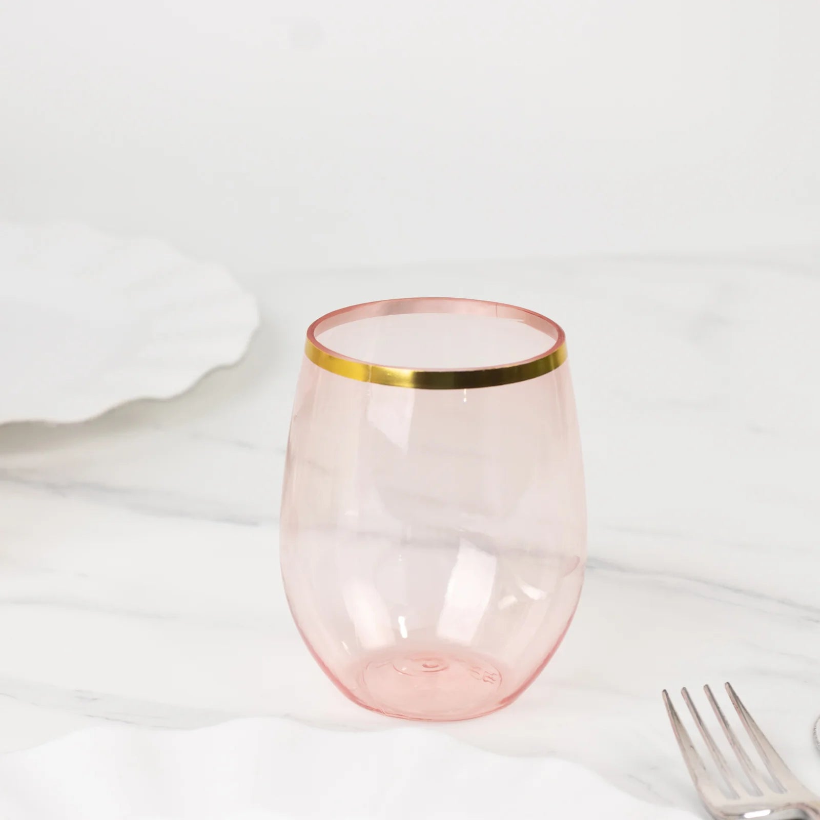 12 pcs 14 oz Gold Rim Stemless Plastic Wine Glasses - Disposable Tableware