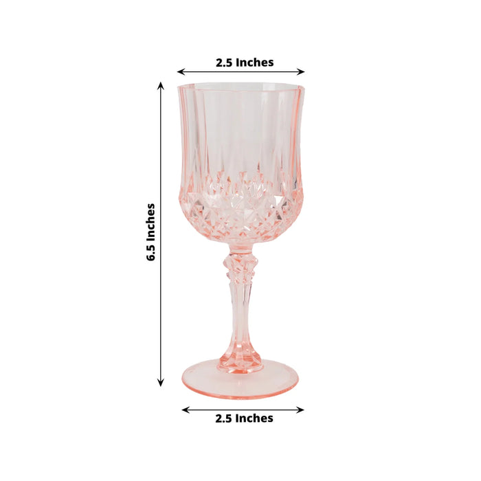 6 Plastic 8 oz Crystal Cut Goblets Wine Glasses - Disposable Tableware