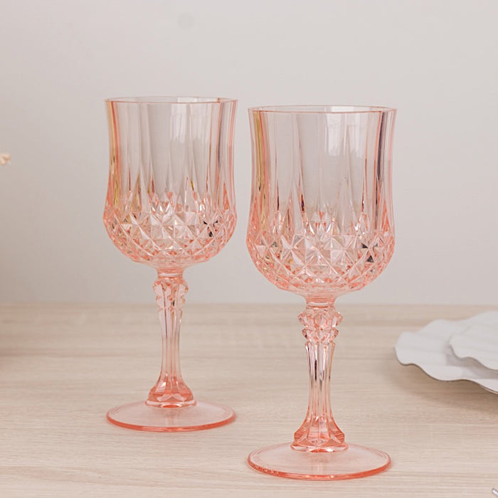 6 Plastic 8 oz Crystal Cut Goblets Wine Glasses - Disposable Tableware