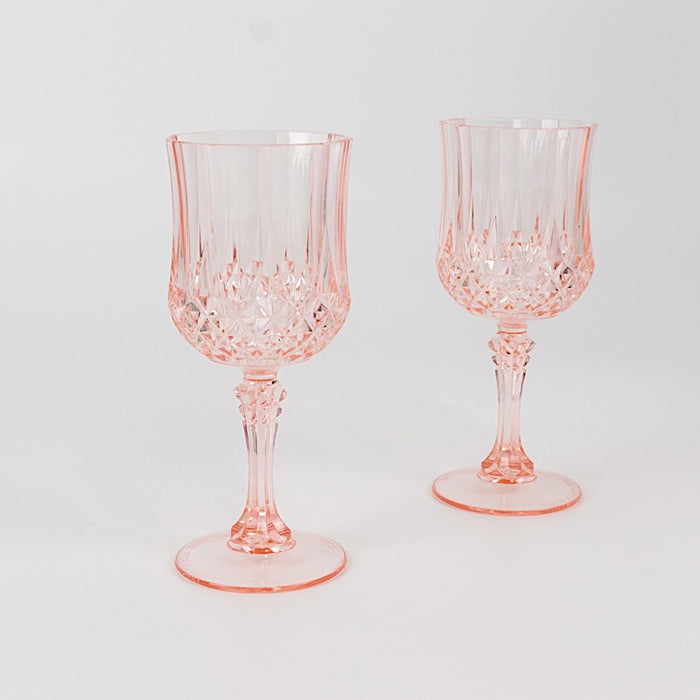 6 Plastic 8 oz Crystal Cut Goblets Wine Glasses - Disposable Tableware