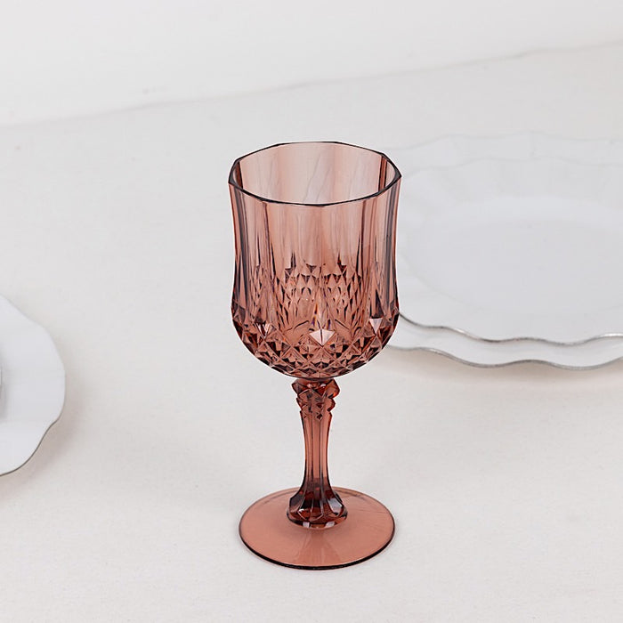 6 Plastic 8 oz Crystal Cut Goblets Wine Glasses - Disposable Tableware