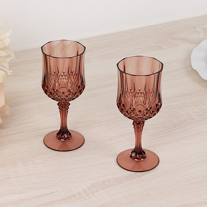 6 Plastic 8 oz Crystal Cut Goblets Wine Glasses - Disposable Tableware