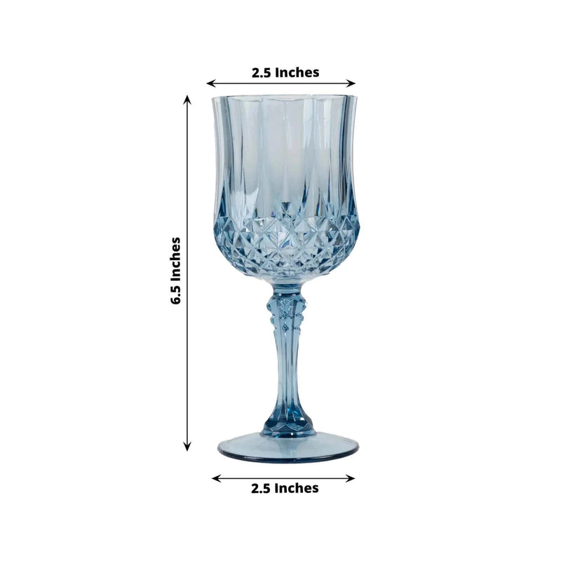 6 Plastic 8 oz Crystal Cut Goblets Wine Glasses - Disposable Tableware
