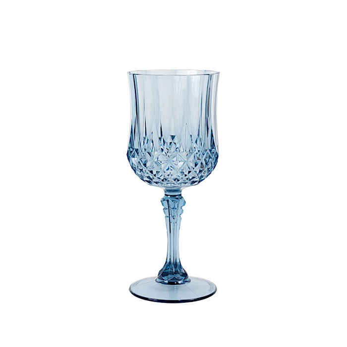 6 Plastic 8 oz Crystal Cut Goblets Wine Glasses - Disposable Tableware